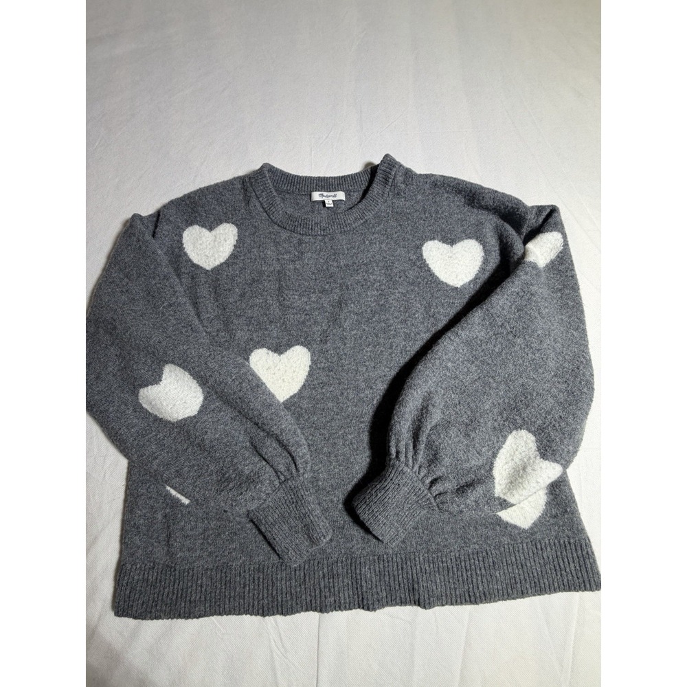 Madewell Heart Dot Balloon Sleeve Women's Small Sweater Gray Wool Blend